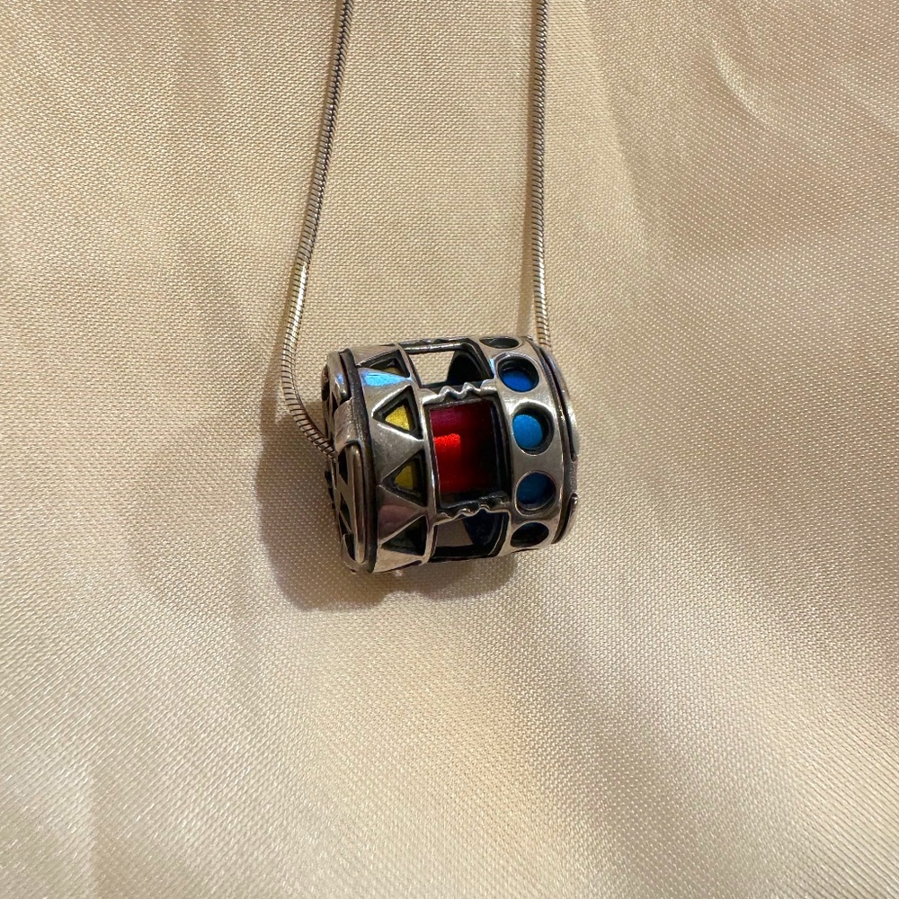 Colorful Barrel Charm on Sterling Silver Chain